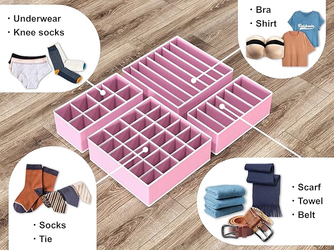 Simple Houseware 4-Pack Drawer Organizer Set - Closet Dividers for Underwear, Socks, Bras, Scarves, Ties - Foldable Non-Woven