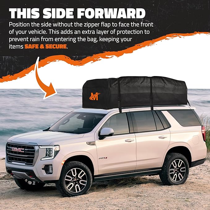 Mockins XXL 50 CuFt Car Rooftop Cargo Carrier Bag | Massive 85"x50"x20" Heavy Duty Car Luggage Roof Carrier Bag | All-Weather Vinyl Vehicle Soft-Shell Carriers with Anti-Slip Mat, Lock, Straps & Hooks