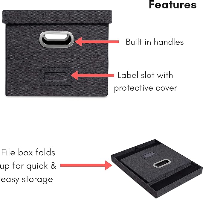 Internet's Best Collapsible File Storage Organizer with Lid - Decorative Linen Filing & Storage Office Box – Hanging Letter/L