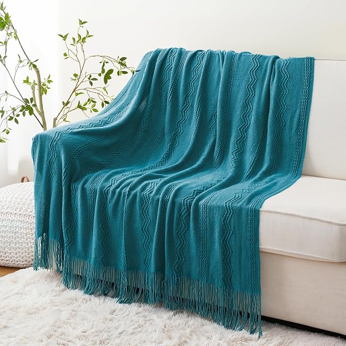 BATTILO HOME Teal Blue Throw Blanket for Couch, Decorative Throw Blanket for Sofa Bed Room Home Decor, 50"x60"