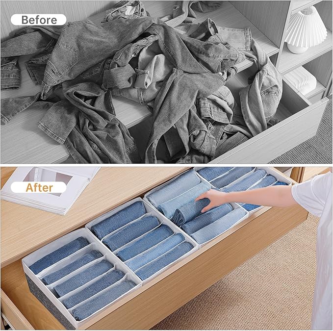 Jeans Drawer Organizers for Clothing,5 Grids Compartment Wardrobe clothes organizer,Fabric Washable Closet Organizers and Sto