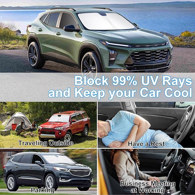 3PCS Car Window Shades Front Windshield Sun Shade Foldable Window Shade Custom Fit for 2013-2023 Che-vrolet Che-vy Trax Car Shades for Front Windows Anti-UV Rays Block Heat