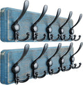 Dseap Coat Rack Wall Mount - Heavy-Duty Robust Barnwood-Style Wooden Wall Coat Hanger Hook Rail with 5 Triple Hooks for Winte
