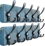 Dseap Coat Rack Wall Mount - Heavy-Duty Robust Barnwood-Style Wooden Wall Coat Hanger Hook Rail with 5 Triple Hooks for Winte