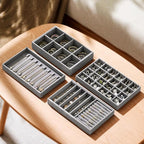 Velvet Jewelry Drawer Organizer Trays – Grey Stackable Jewelry Storage Inserts Set, 4-Layer Jewelry Tray Set for Earrings, Ri