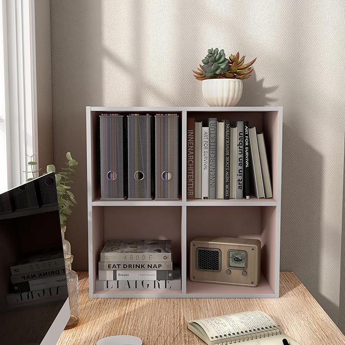 Homes: Inside + Out Apexa 4-Cube Storage Organizer Shelves, Stackable Wood Bookcase Fits Cubby Bins for Organization, Dorm Te