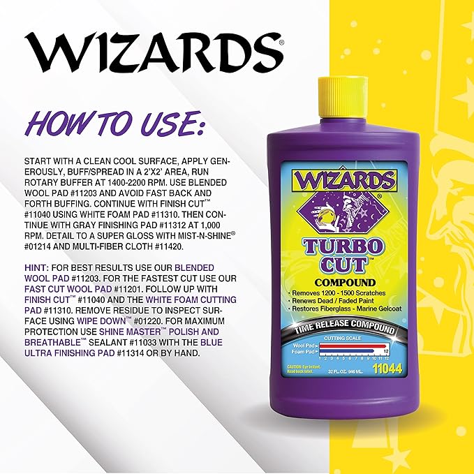 Wizards Turbo Cut Buffing Compound for Car Scratch Repair - 32 fl oz - Removes 1200-1500 Scratches - Rubbing Compound for Cars & Boats - Paint Restorer for Vehicles
