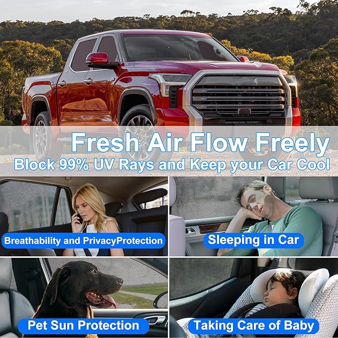 Front Side Half Window Shade Foldable Custom Fit for Toyota Tundra 2022-2024 Car Window Shades for Side Window Sun Shade UV Protection Heat Insulation for Camping Sleeping 4PCS