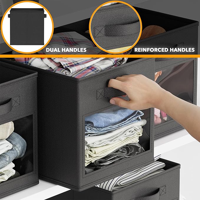 SpaceAid Storage Cubes with Clear Windows, Set of 6 Fabric Bins, 11 Inch Foldable Baskets Boxes for Closet, Cubby Shelf or Cu