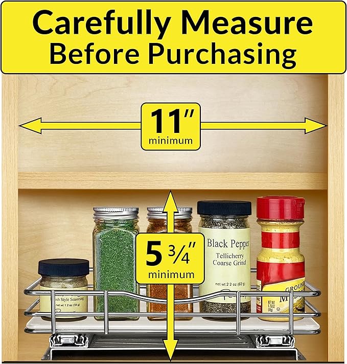 LYNK PROFESSIONAL® Pull Out Spice Organization for Cabinets - 10-3/8 inch Wide – Spice Rack for Inside Cabinets, Slide Out Sp