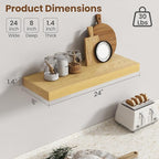 24 Inch Floating Shelves for Wall, 8 Inch Deep Floating Shelf for Storage & Display, Rustic Wall Mounted Shelf with Invisible