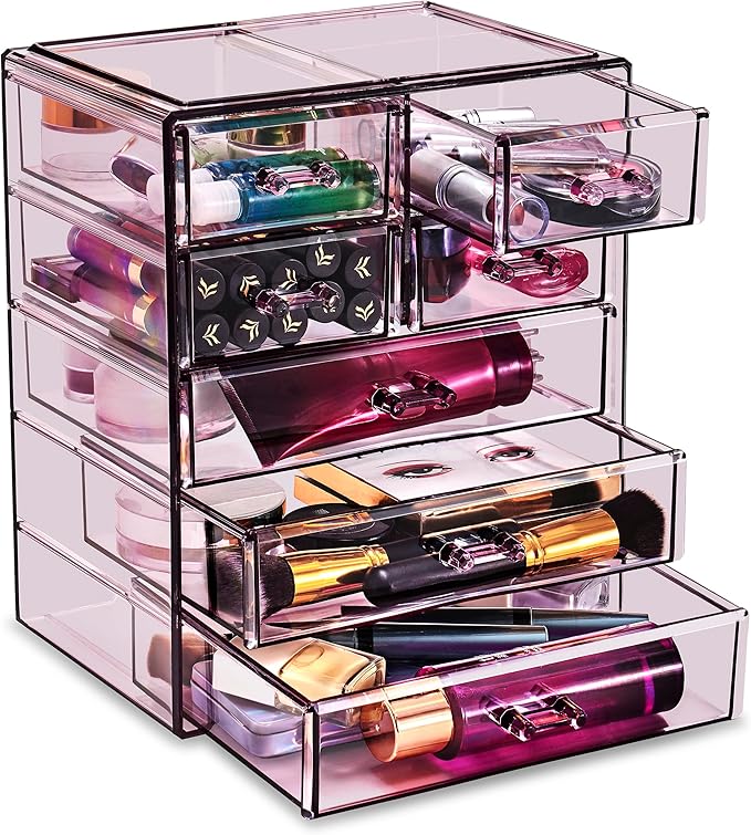 Sorbus Acrylic Makeup Organizer Set, 7-Drawer Vanity & Countertop Cosmetic Storage with Small & Wide Drawers, Purple Makeup S