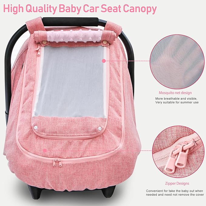 Waterproof Baby Car Seat Cover，YVMVDV Patented Pink Cold Weather Carseat Cover for Babies,Infant Car Seat Cover Canopy for Gi