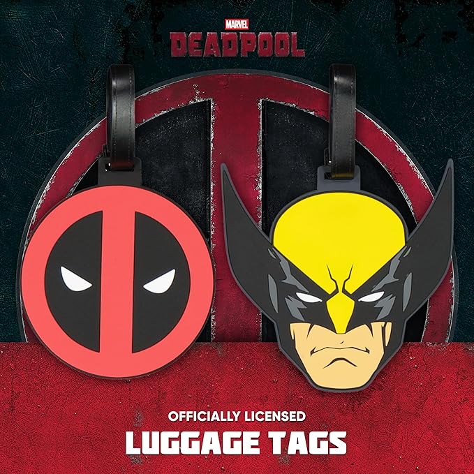 FUL Marvel Deadpool and Wolverine Luggage Tags, 2-Piece PVC Suitcase ID Tag Set with Adjustable Straps, Multi, One Size