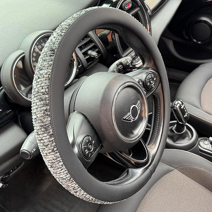 PINCTROT Chenille Leather Steering Wheel Cover, Soft Mottled Colors, Sweat-Proof, Non-Slip Grip, All-Season Comfort, Universa