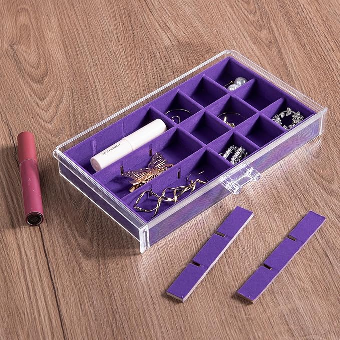Frebeauty Acrylic Jewelry Organizer Earring Organizer Box with 5 Drawers Earring Holder Organizer with Velvet Trays Clear Jew