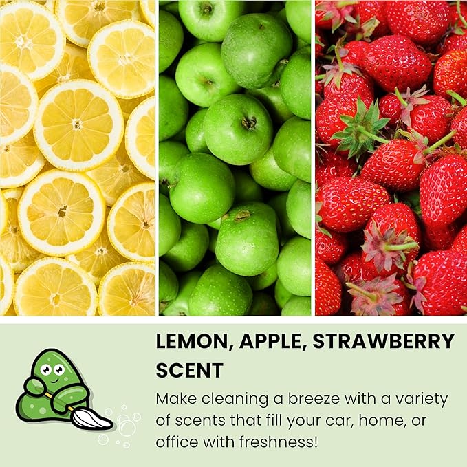 Slime Buddies Cleaning Slime | (3 Pack) 1 Lemon, 1 Apple, 1 Strawberry Scented Car Cleaning Gel | Car Interior, Cup Holder, &