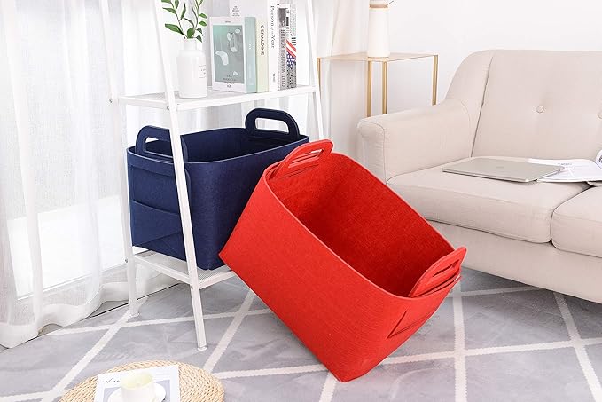Minoisome Storage Basket Felt Storage Bin Collapsible& Convenient Box Organizer with Carry Handles for Office Bedroom Closet 