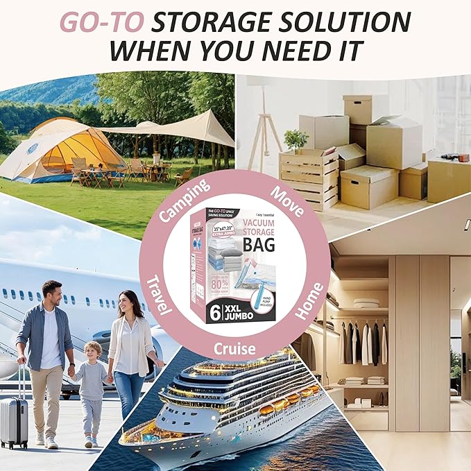 Cozy Essential Vacuum Storage Bags, 80% Compression Vacuum Seal Space Saver Plastic Packaging Bags for Clothes, Blankets, Pil