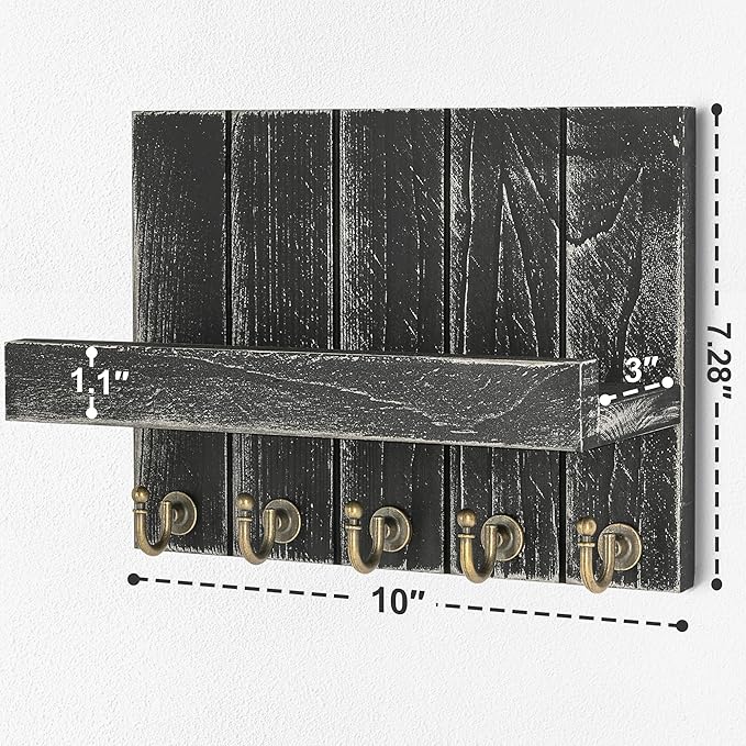 Rebee Vision Pine Wood Key Holder Wall Mount with Shelf – Farmhouse Key Holder for Wall & Sunglass Organizer for Entryway – P