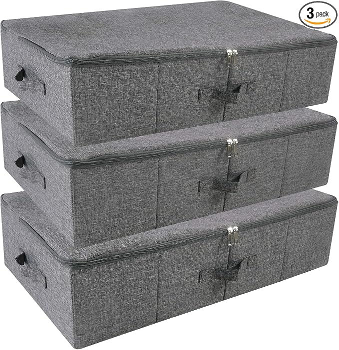 iwill CREATE PRO Folding Washable Rigid Underbed Storage Boxes with Zip Lid for Garment, Clothing, Blankets for Bedroom, Coll