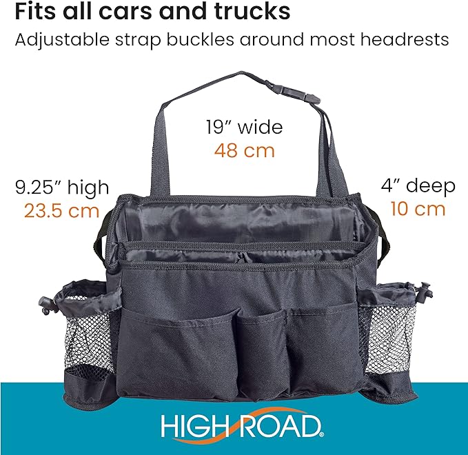 High Road SwingAway Car Front Seat Organizer with 6 Storage Pockets and 2 Bottle or Cup Holders