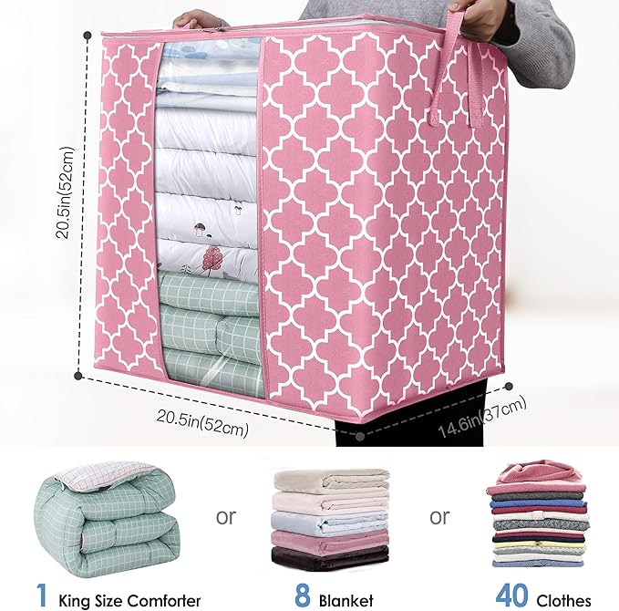 WISELIFE Storage Bags 4 Pack/100L Large Blanket Clothes Organization and Storage Containers for Comforters,Bedding, Foldable 