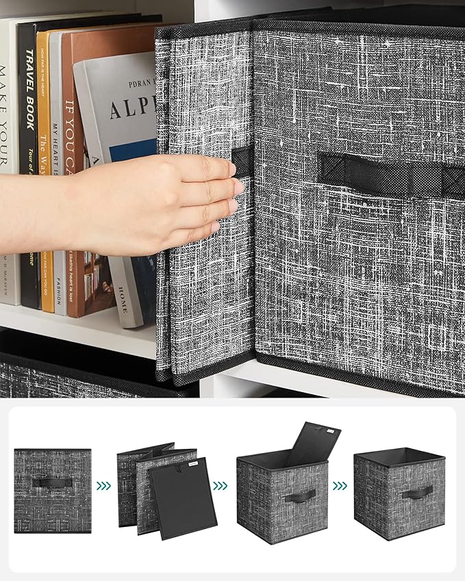 SONGMICS Storage Cubes, 11-Inch Non-Woven Fabric Bins with Double Handles, Set of 6, Closet Organizers for Shelves, Foldable,