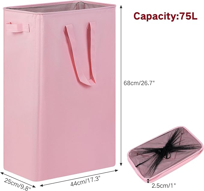 efluky Slim Laundry Basket, Narrow Laundry Hamper with Handles, Collapsible Dirty Clothes Hamper, Tall Laundry Bin for Laundr