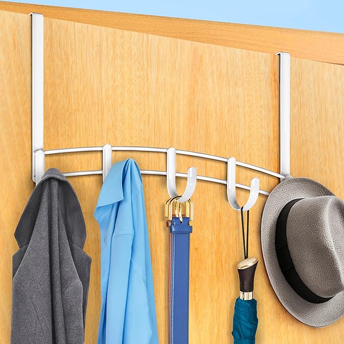 LYNK Professional® Home™ Over the Door Hooks - 5 Hook – Over the Door Coat Rack - Over the Door Hanger - Hanging Towels or Cl