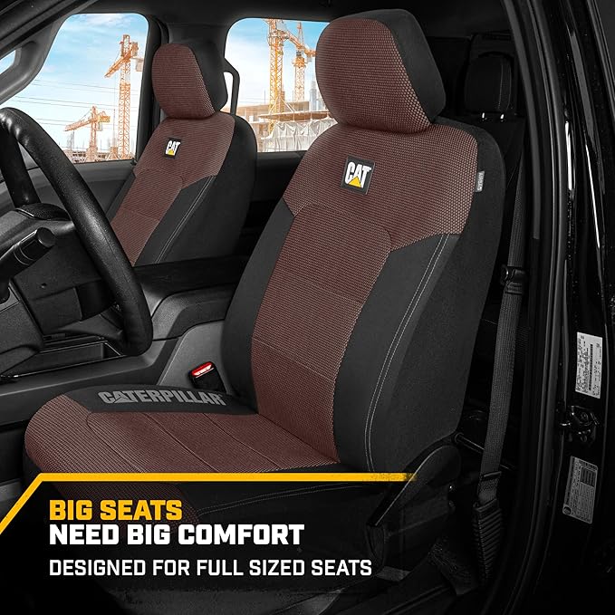 CAT Brown & Black Seat Covers for Cars, Trucks, & SUV - Set of (2) MeshFlex Car Seat Cover Front Seat Protectors - Airbag Com