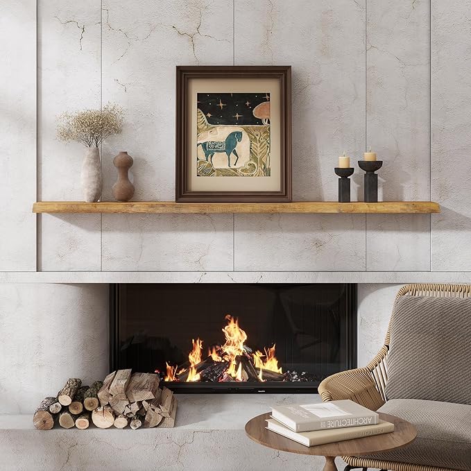 Dreamland 72 inch Floating Shelves for Wall Solid Elm Wood Live Edge Wall Mounted Shelves|Rustic Long Floating Shelves with I