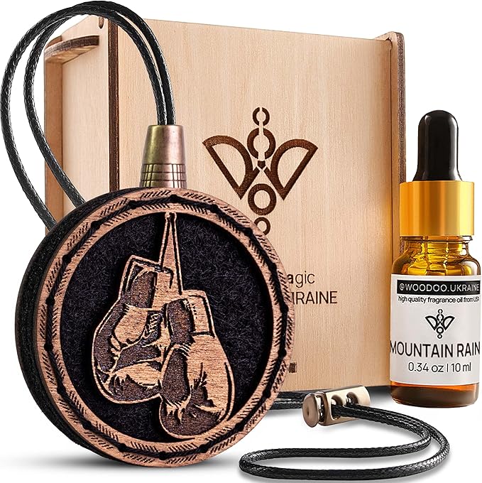 Wood Car Air Freshener — Handmade Car Air Freshener — Boxing Gloves Designed Fragrance Oil Diffuser in Wooden Gift Box — Arom