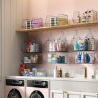 5 Tier Closet Hanging Organizer, Clothes Hanging Shelves with 4 Hanging Hooks 5 S Hooks, Wire Storage Basket Bins, for Clothi