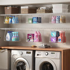 4-Tier Hanging Laundry Room Organizer: Foldable Wire Shelf Basket with 2 Large Hooks 1.65" & 360°Rotating Hooks – Space-Savin