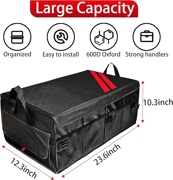 YOSRTER Car Trunk Organizer for Dodge Charger Durango Challenger Ram Collapsible Storage Box with Handle Foldable Lid Non