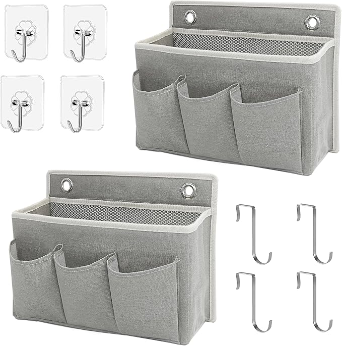 2-Pack Wall Hanging Organizer Bag/Hanging Baskets with Large Mesh Compartment & 3 Pockets，Over the Door Organizer Space Savin