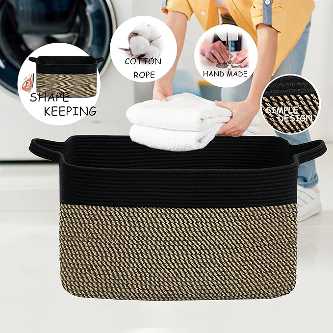 COMFY-HOMI Large Rectangular Blanket , Cotton Rope Woven for Storage, LaundryHamper, Storage ,Toy Organizing Bin with Handle,