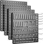 Peg Board, 4 Pack Metal Pegboard Kit,Black Pegboard Wall Organizer with 32 Pcs Hooks, Peg Board for Walls Home, Garage Tool S