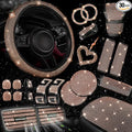 NBTEPEM 30 Pcs Bling Car Accessories Set for Women, Steering Wheel Cover Set, Bling Console Cover, Seat Belt Cushion, Shift Knob Cushion, Cup Coaster, Rhinestone Car Hanging Accessories (Champagne)