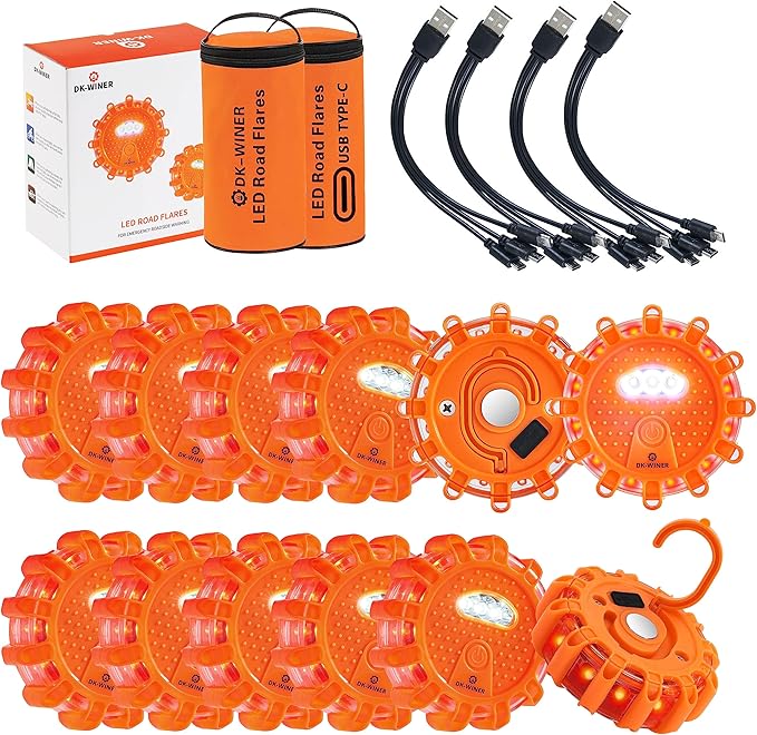 LED Road Flares 6Pack Roadside Emergency car kit Emergency Road Flares Kit with Magnetic Base for Vehicles & Boat | 9 Flash M