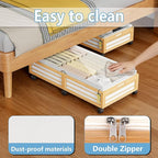 Under Bed Storage Containers with Wheels, Larger Bamboo Wood Under Furniture Storage Containers with Dust Bags，Rolling for Sh
