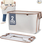 CleverMade Collapsible Laundry Basket LUXE 2 Pack – 60 L (16 Gal) Foldable Cotton Blend Clothes Hamper with Vegan Leather Acc