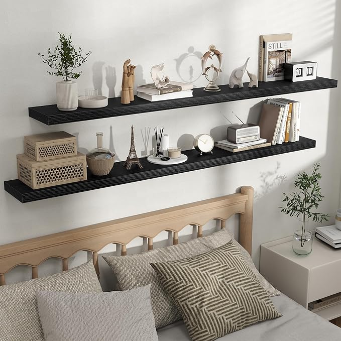 Fun Memories Floating Shelves for Wall, Rustic Wood Wall Mounted Shelves for Bathroom, Bedroom, Living Room & Kitchen, Storag
