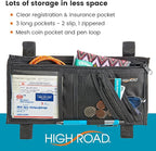 High Road Car Visor Organizer with Secure Zip Pockets, Sunglasses Holder and Clear Registration and Insurance Pocket - Heavy Duty Straps Fit Most Car, SUV and Truck Visors