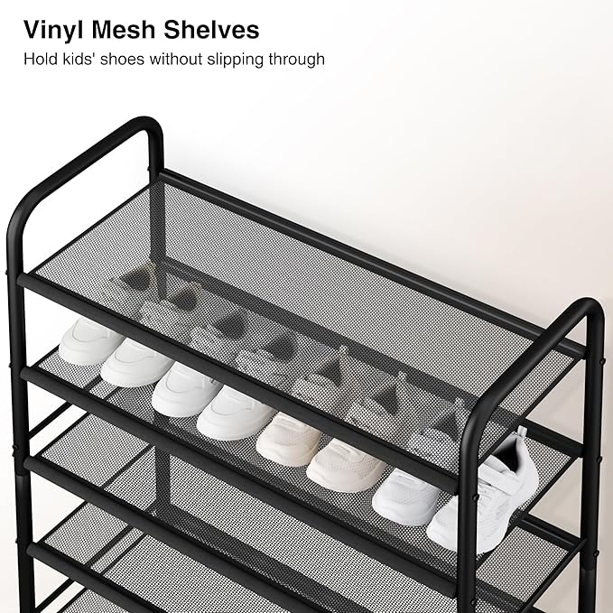 STO STO 5-Tier Shoe Rack with Sturdy Mesh Shelves, Heavy Duty Metal Shoe Organizer for Entryway, Closet, Garage, Front Door, 