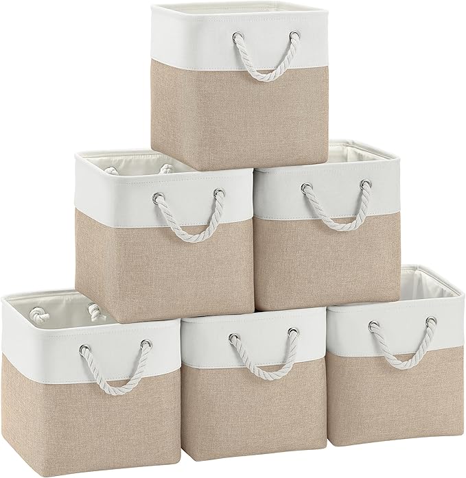 FinishingBo Fabric Cubes Storage Basket, 6 Pack 11x11 inch with Handles Cube Storage Bins, for Shelves, Home, Office Organize