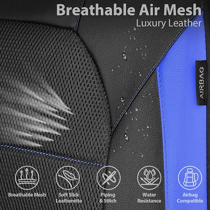 CAR PASS Leather Car Seat Covers Front Seats Only, with Air Mesh Front Seat Covers Breathable, Cool Automotive Seat Cover 2 P