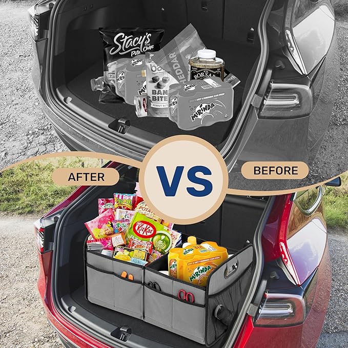 YSSOA Trunk Organizer for Car/SUV/Truck, Collapsible 2 Compartment Automotive Storage Box, 600D Waterproof Oxford Polyester