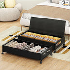2 Pack Under the Bed Storage Containers,36 inch Long Underbed Storage with Wheels,7.3 inch Height Under Bed Shoe Storage,Larg